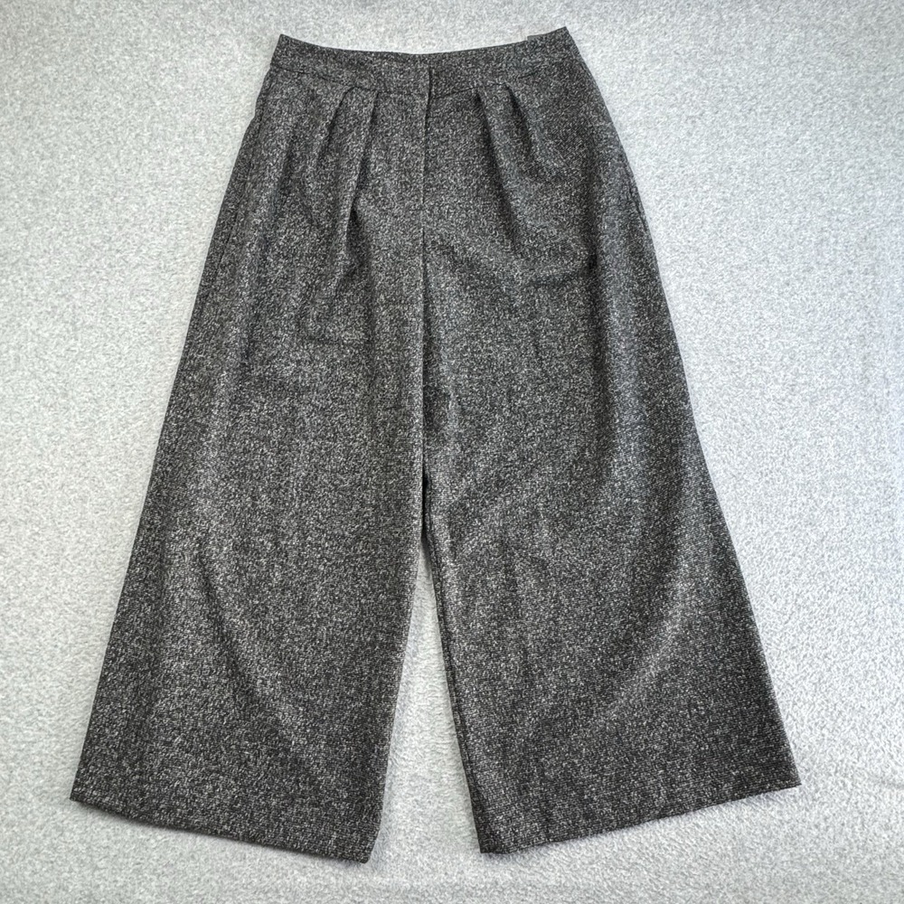 Worthington Wide Leg Mid Rise Pants Womens 12P Soft Black White Trouser MSRP $68